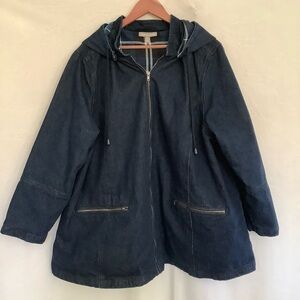 Woman Within Denim Flannel Lined Chore Coat sz 2X Warm Cozy Casual Hooded